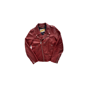 schott perfecto red leather jacket front view flat