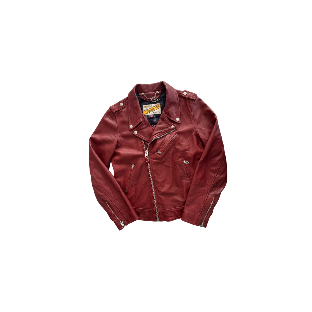 schott perfecto red leather jacket front view flat