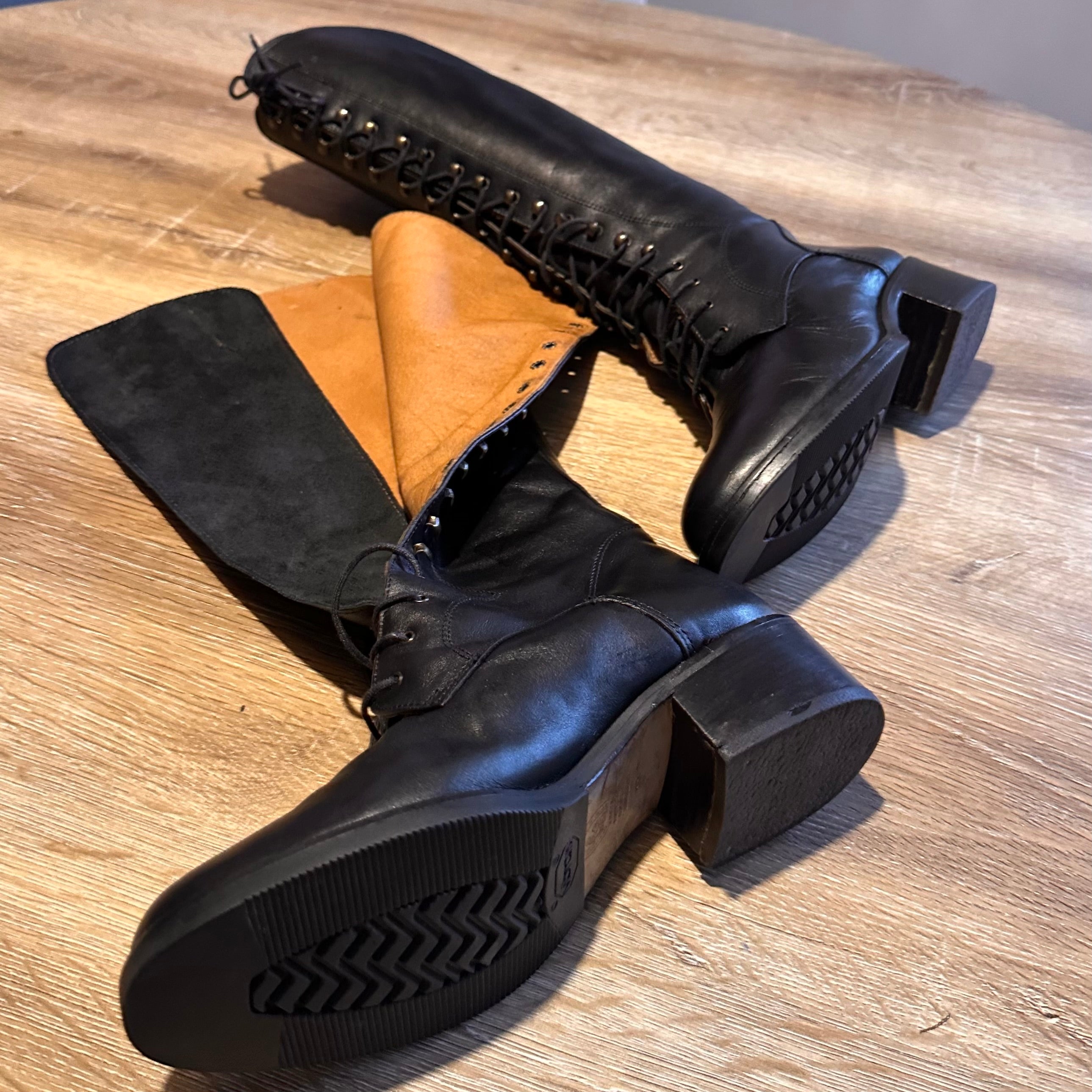 Vintage Black Leather Lace-Up Mid-Calf Boots EU 37 | Gothic Burlesque Steampunk Leather Boots