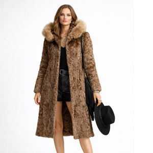 Taupe Astrakhan-Style Vintage Fur Coat front view