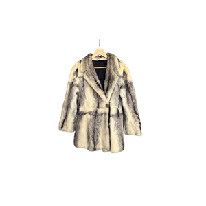 Vintage Cream & Black Real Fur Coat front vew