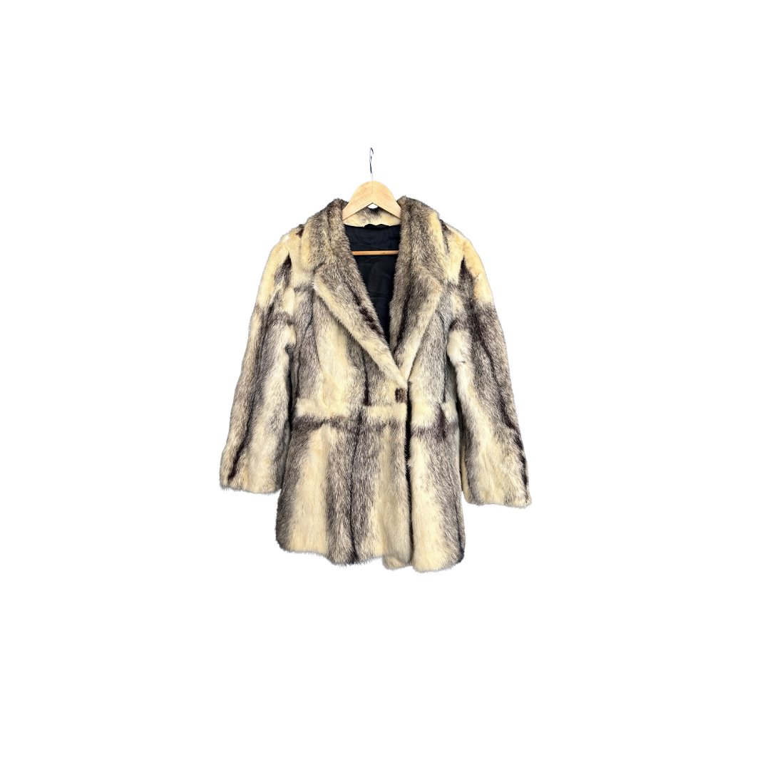 Vintage Cream & Black Real Fur Coat front vew
