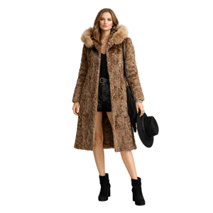 Taupe Astrakhan-Style Vintage Fur Coat front view