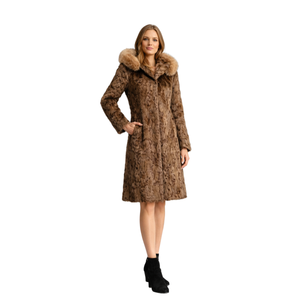 Taupe Astrakhan-Style Vintage Fur Coat front view