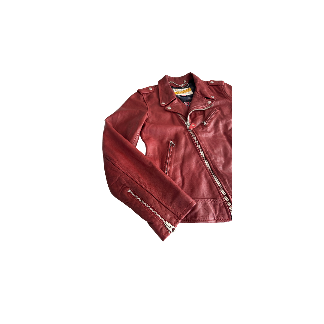 schott perfecto red leather jacket front