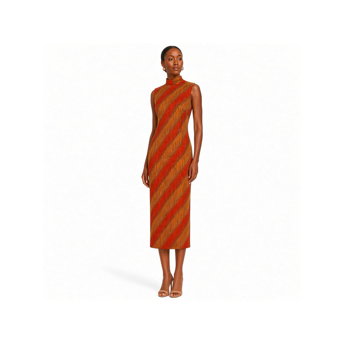 True Vintage Sleeveless Dress | Rust & Gold Stripe - Medium