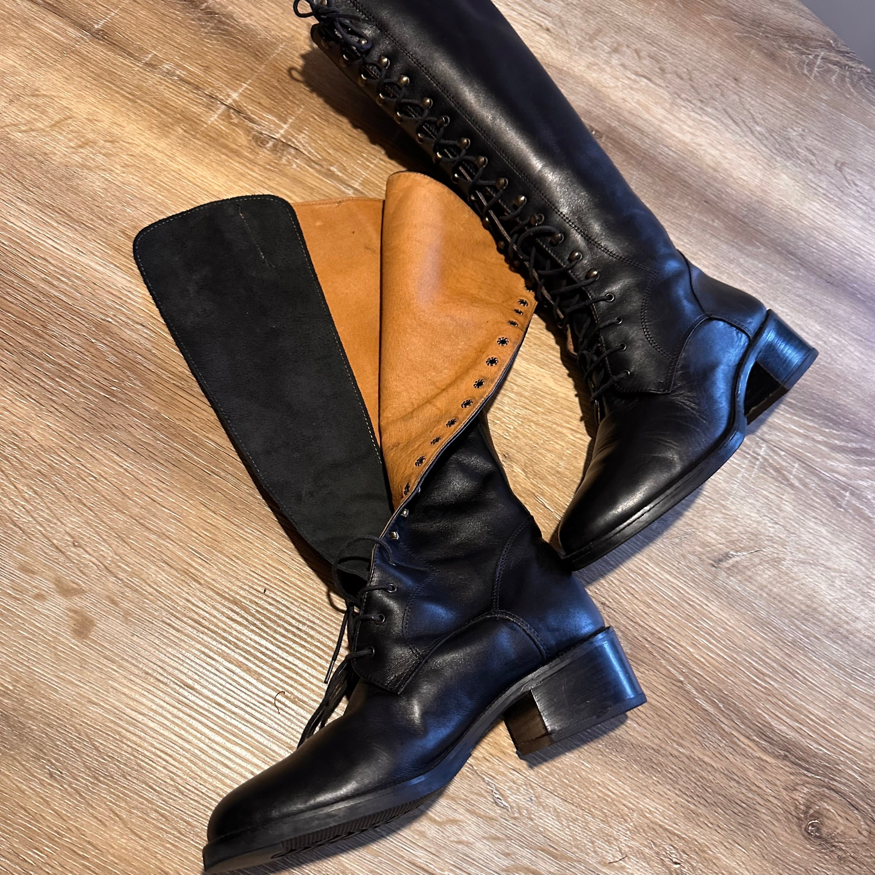 Vintage Black Leather Lace-Up Mid-Calf Boots EU 37 | Gothic Burlesque Steampunk Leather Boots