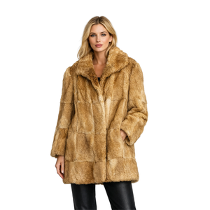 Ultra Luxe Soft Caramel Beige Vintage Long Fur Coat front view