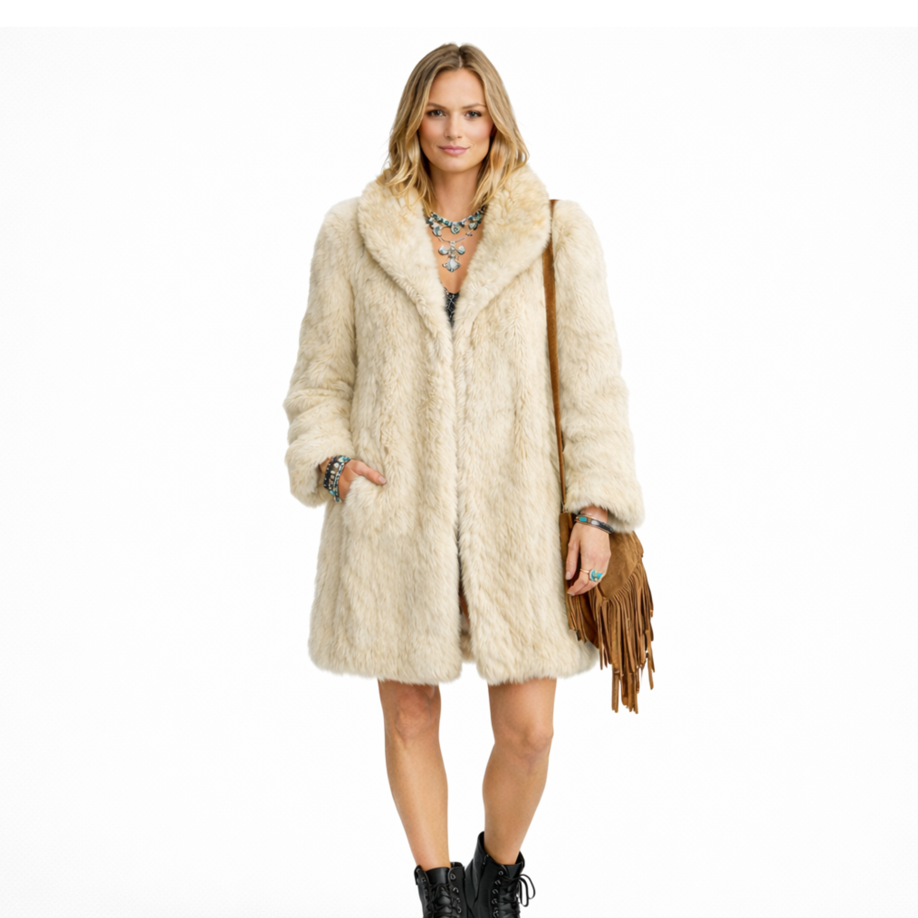 Vintage cream fur coat front view
