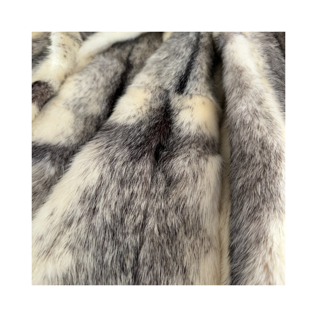 Vintage Cream & Black Real Fur Coat close up fur 