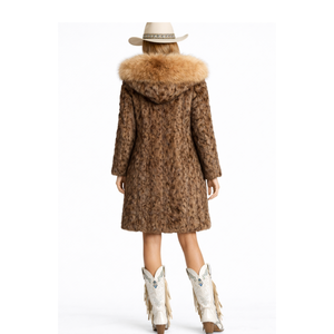 Taupe Astrakhan-Style Vintage Fur Coat back view