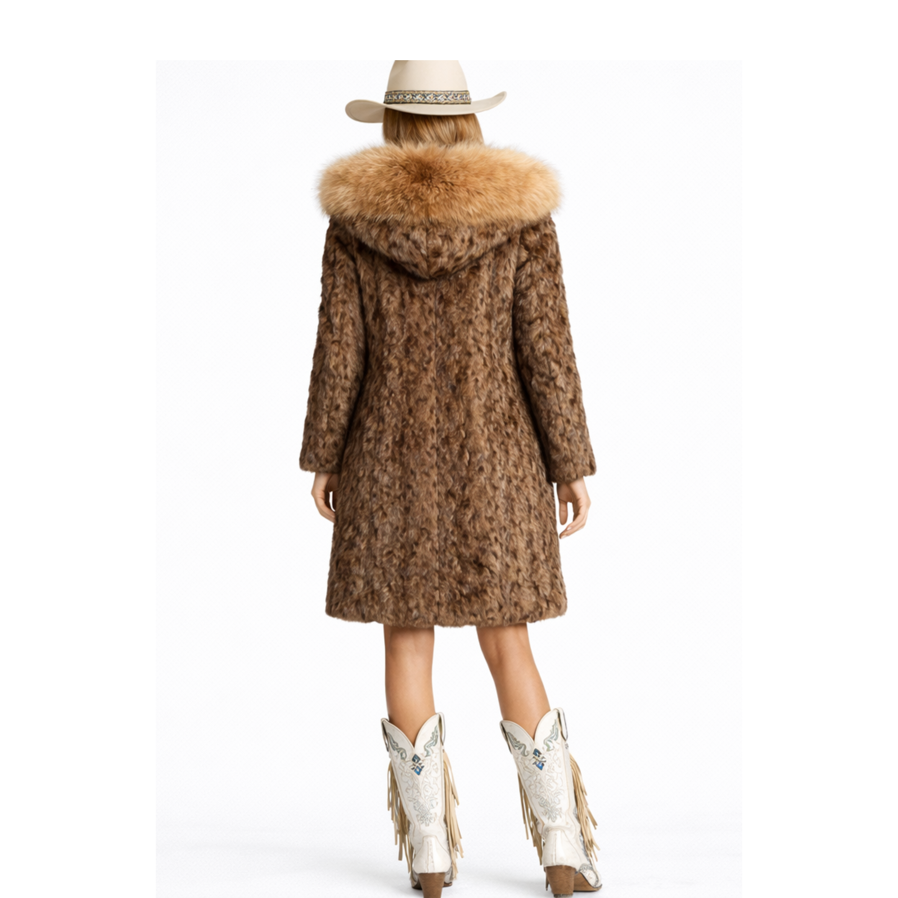 Taupe Astrakhan-Style Vintage Fur Coat back view