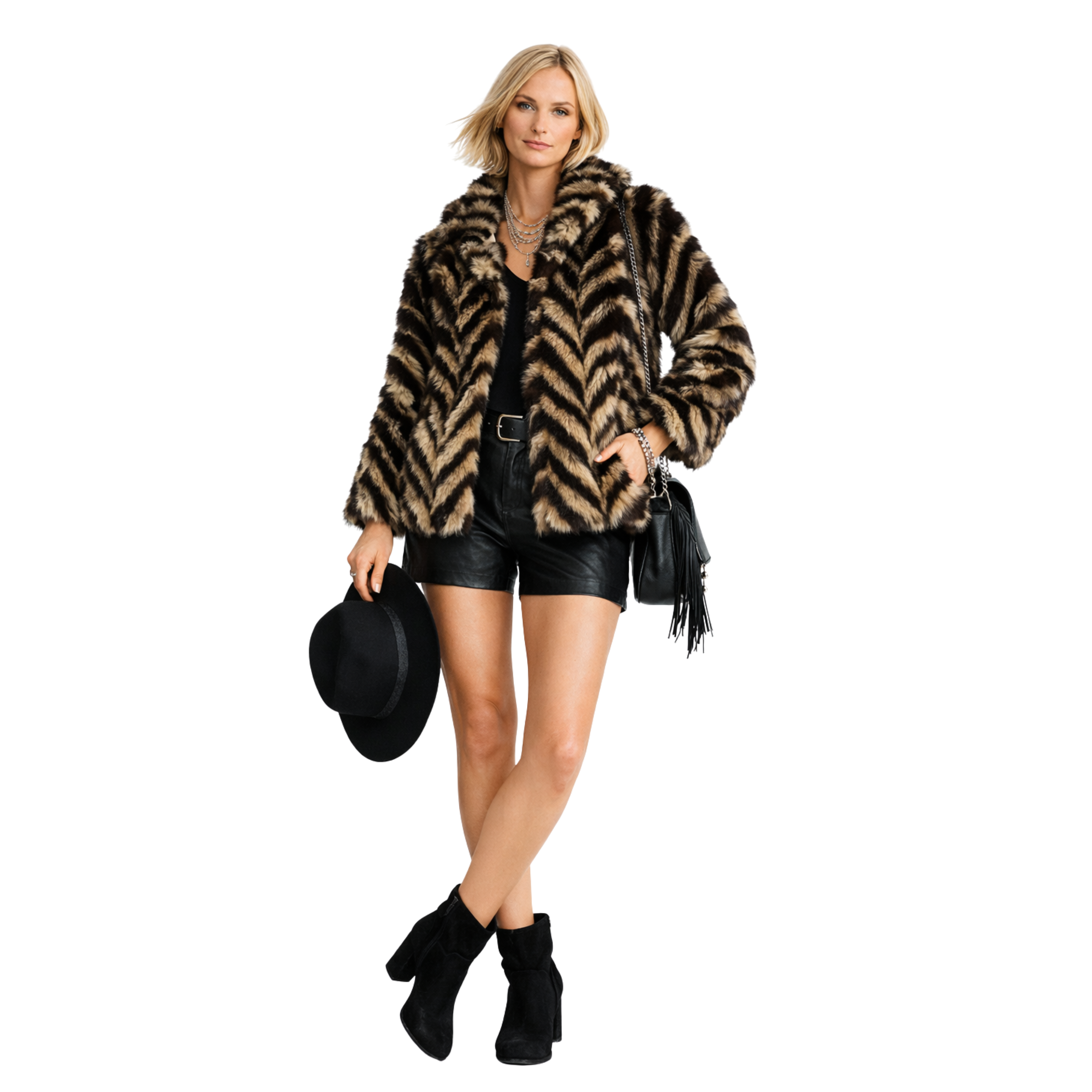 Iconic Chevron Real Fur Jacket  front view
