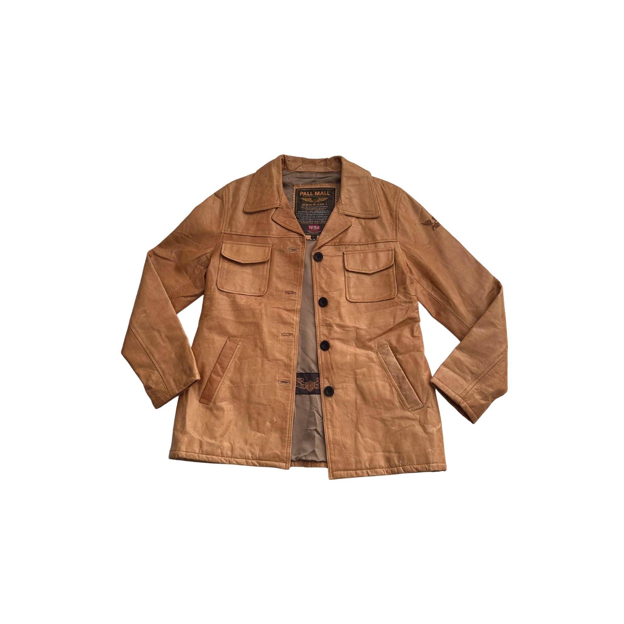 vintage tan leather jacket front