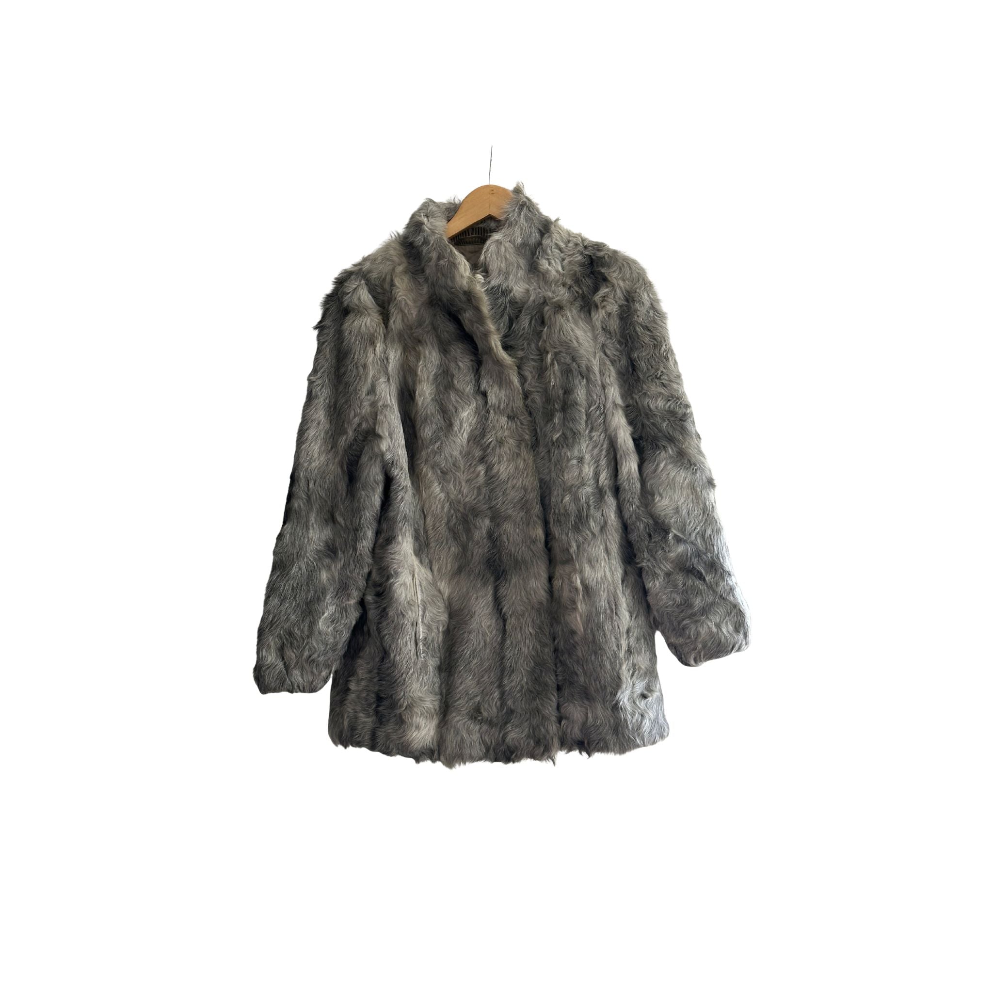 Vintage grey fur coat close-up texture detail