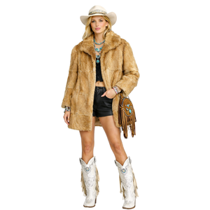 Ultra Luxe Soft Caramel Beige Vintage Long Fur Coat front view