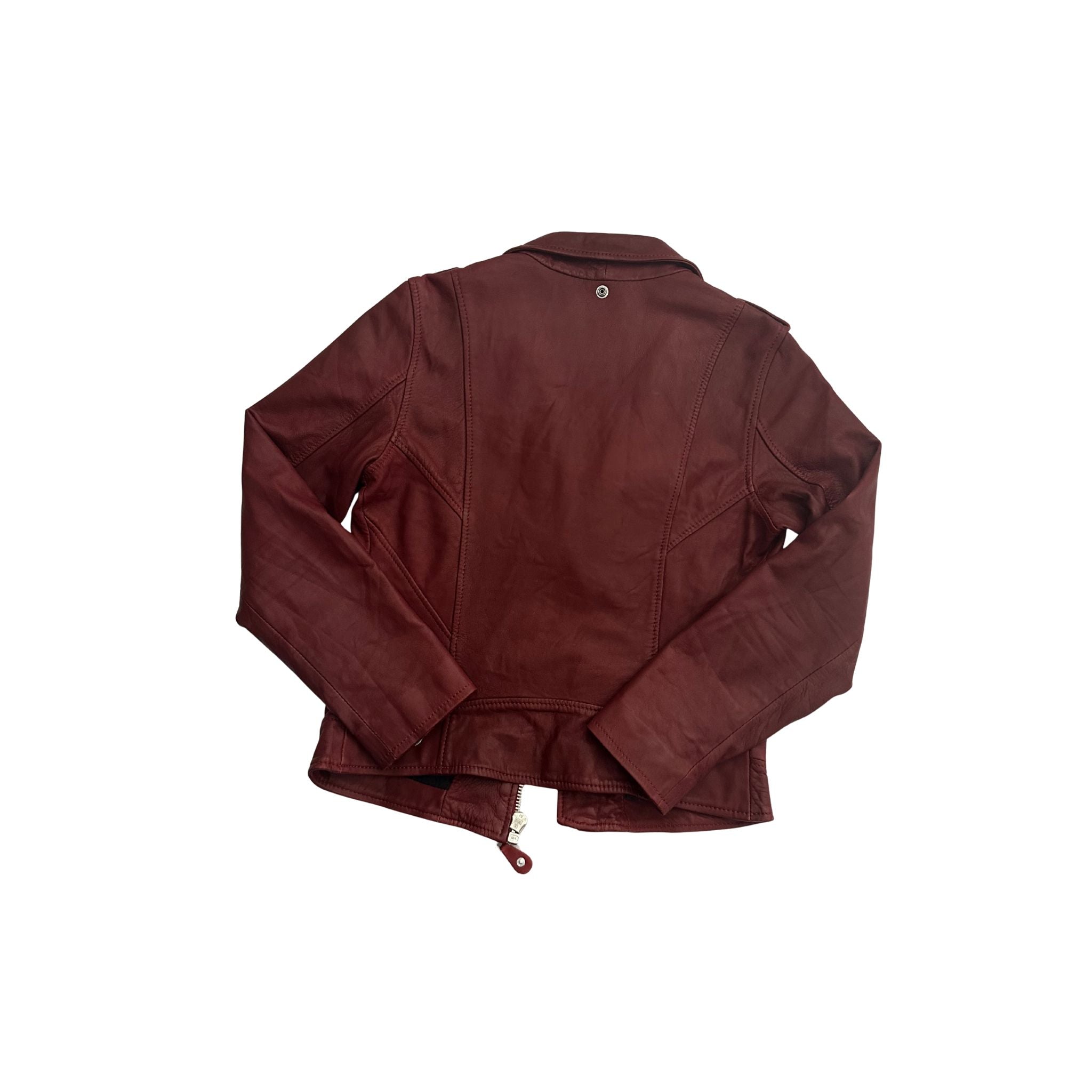 schott perfecto red leather jacket back view