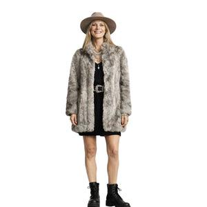 Vintage grey fur coat ultra soft plush natural tones front view M/L